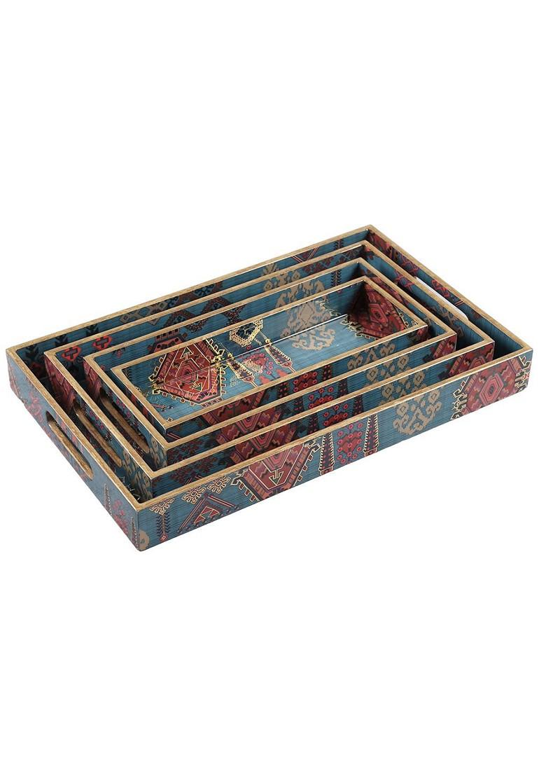 Enchanting Mirage Blue Ethnic Motifs Printed Serving Tray