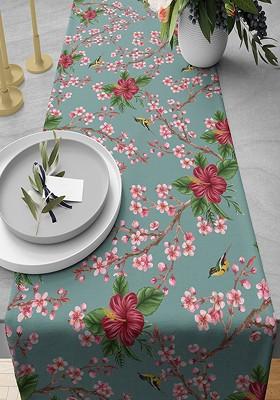 Blue And Red 230 Gsm Floral Paradise Printed Table Runner