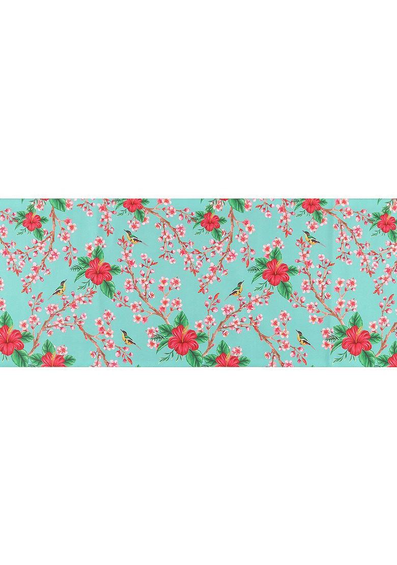 Blue And Red 230 Gsm Floral Paradise Printed Table Runner