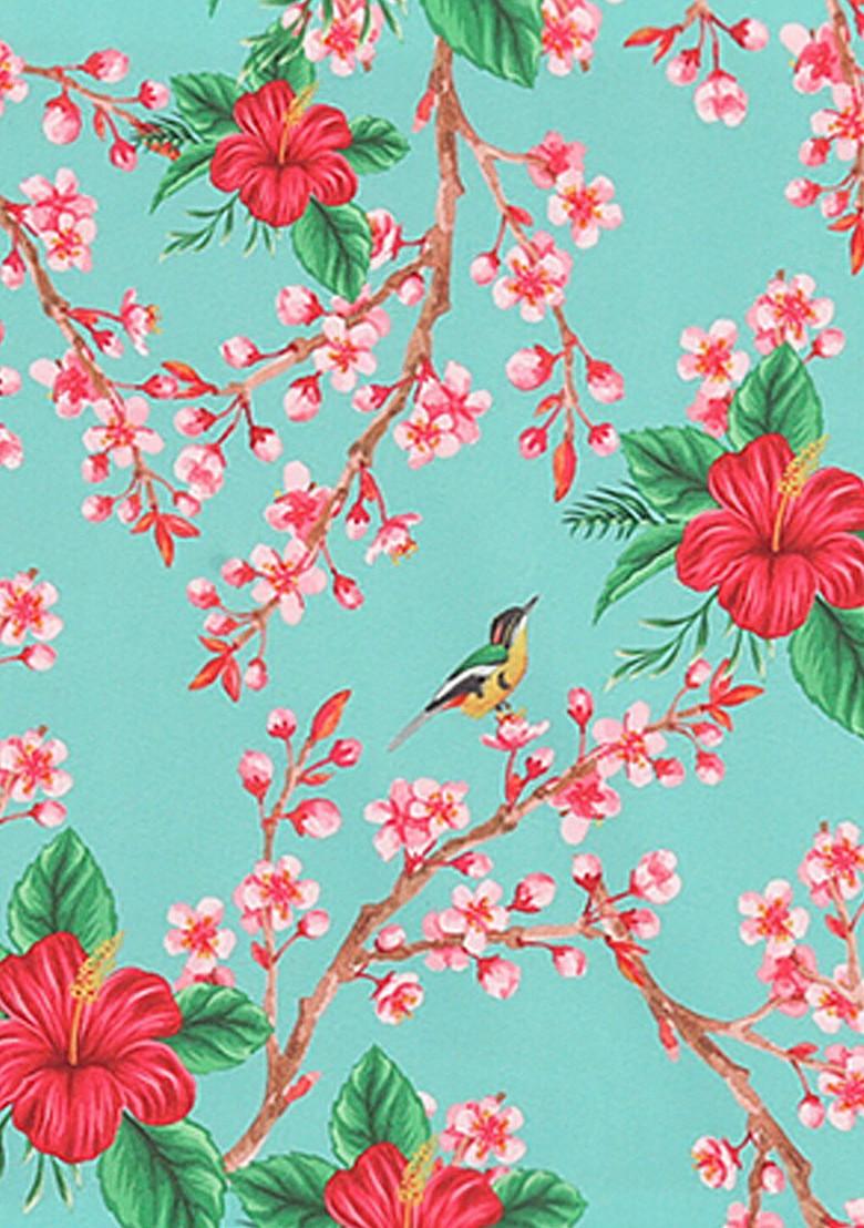 Blue And Red 230 Gsm Floral Paradise Printed Table Runner