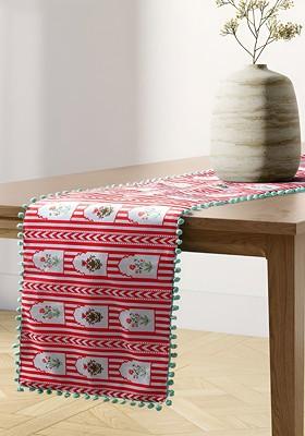 Red And White Spell Micro Printed Velvet Table Runner