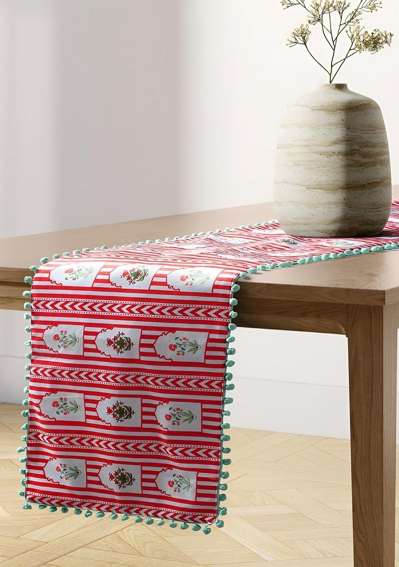 Red And White Spell Micro Printed Velvet Table Runner