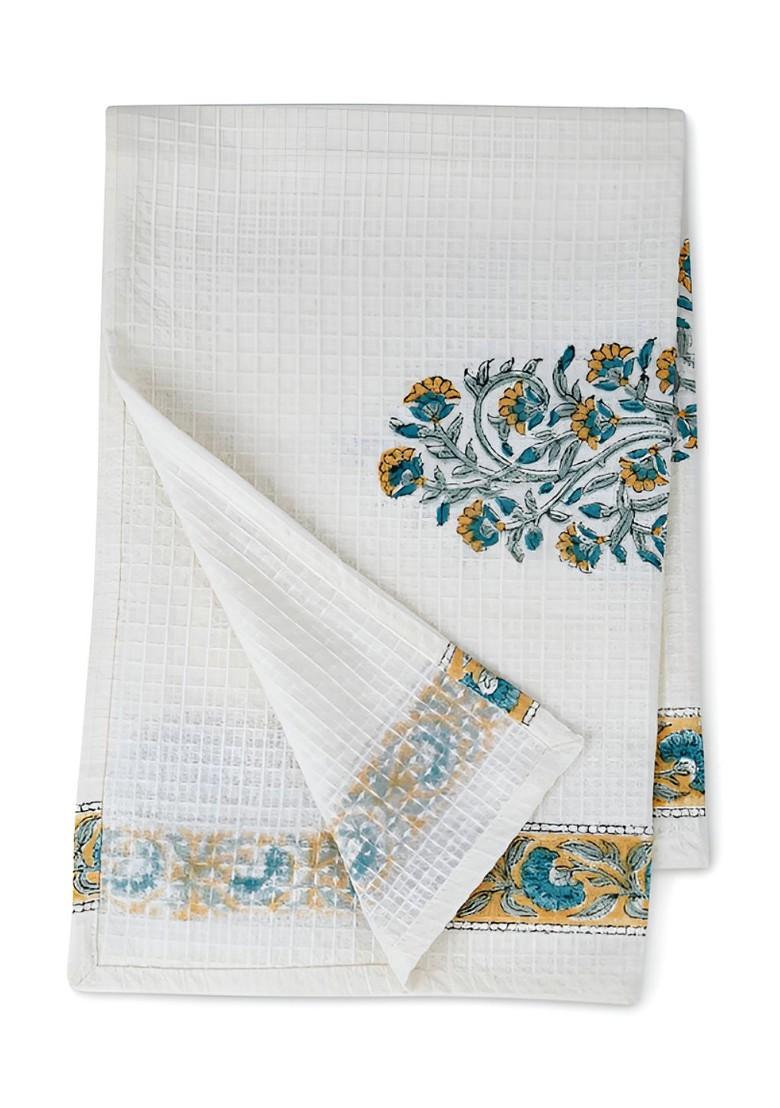 Yellow And White 2 Pieces Printed Cotton 170 Gsm Hand Towels