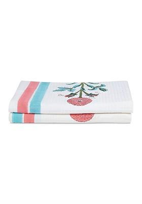 Peach And White 2 Pieces Printed Cotton 170 Gsm Hand Towels