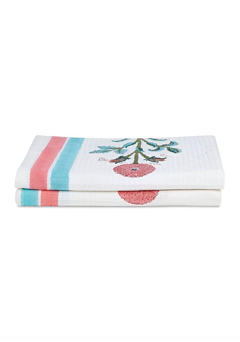 Peach And White 2 Pieces Printed Cotton 170 Gsm Hand Towels