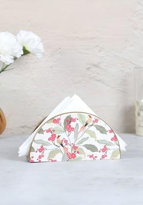 Bird Land Paradise White Floral Printed Wooden Tissue Holder