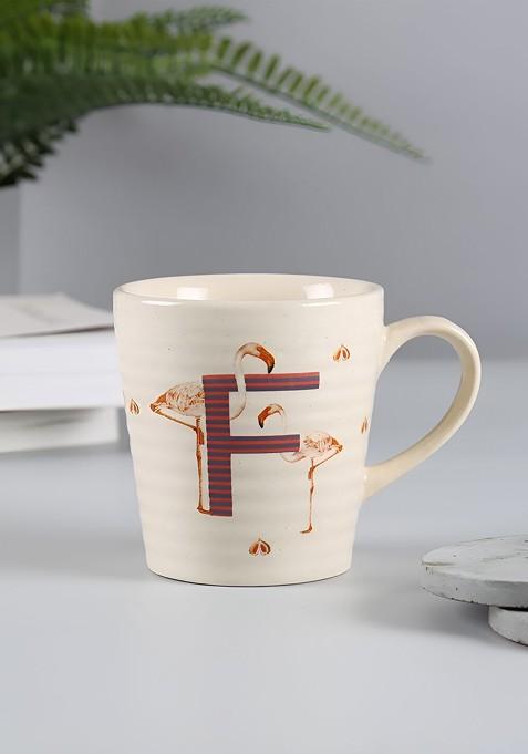 Peach And White Floral Printed Stoneware Glossy Mugs 300 Ml