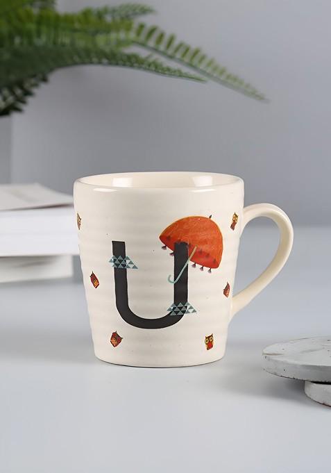 Black And White Printed Stoneware Glossy Mug 300 Ml