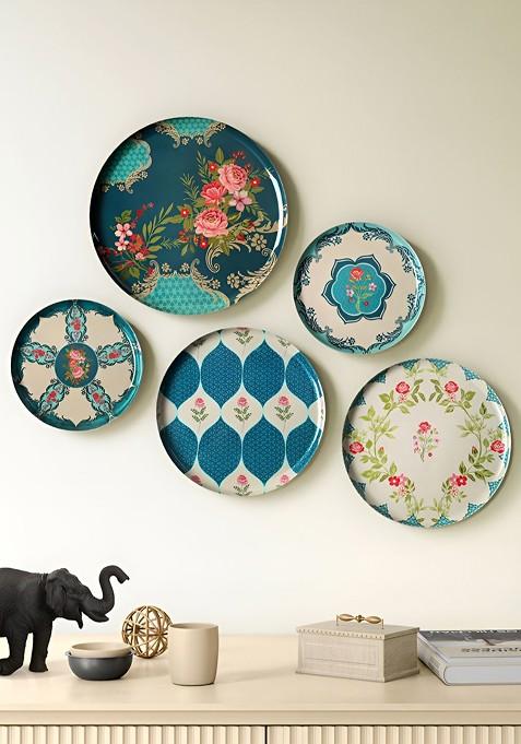 Roses Of Sapphir 5 Pcs Blue And Pink Printed Wallplates