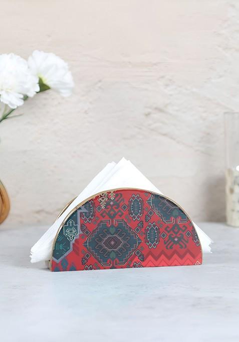 Heritage Haven Maroon Geometric Printed Tissue Holder