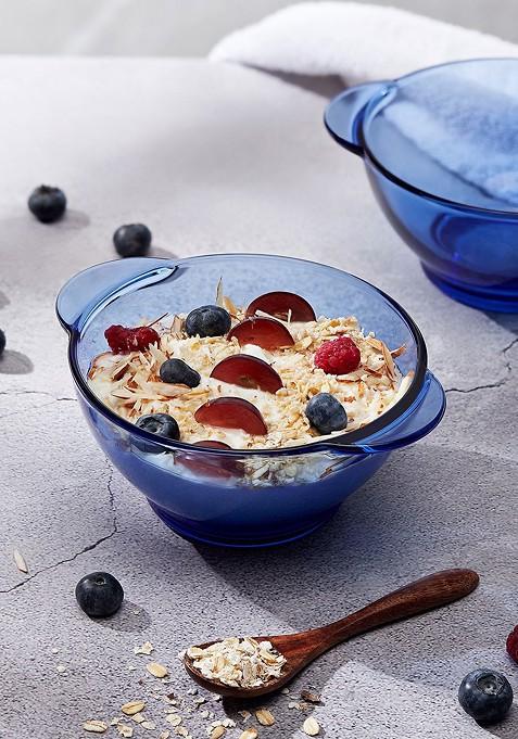 Blue 2 Pieces Glass Glossy Serving Bowls