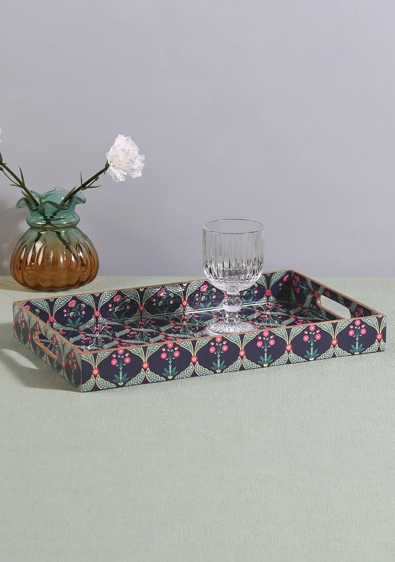 Iron Blooming Dahlia Green Ethnic Motifs Printed Serving Tray