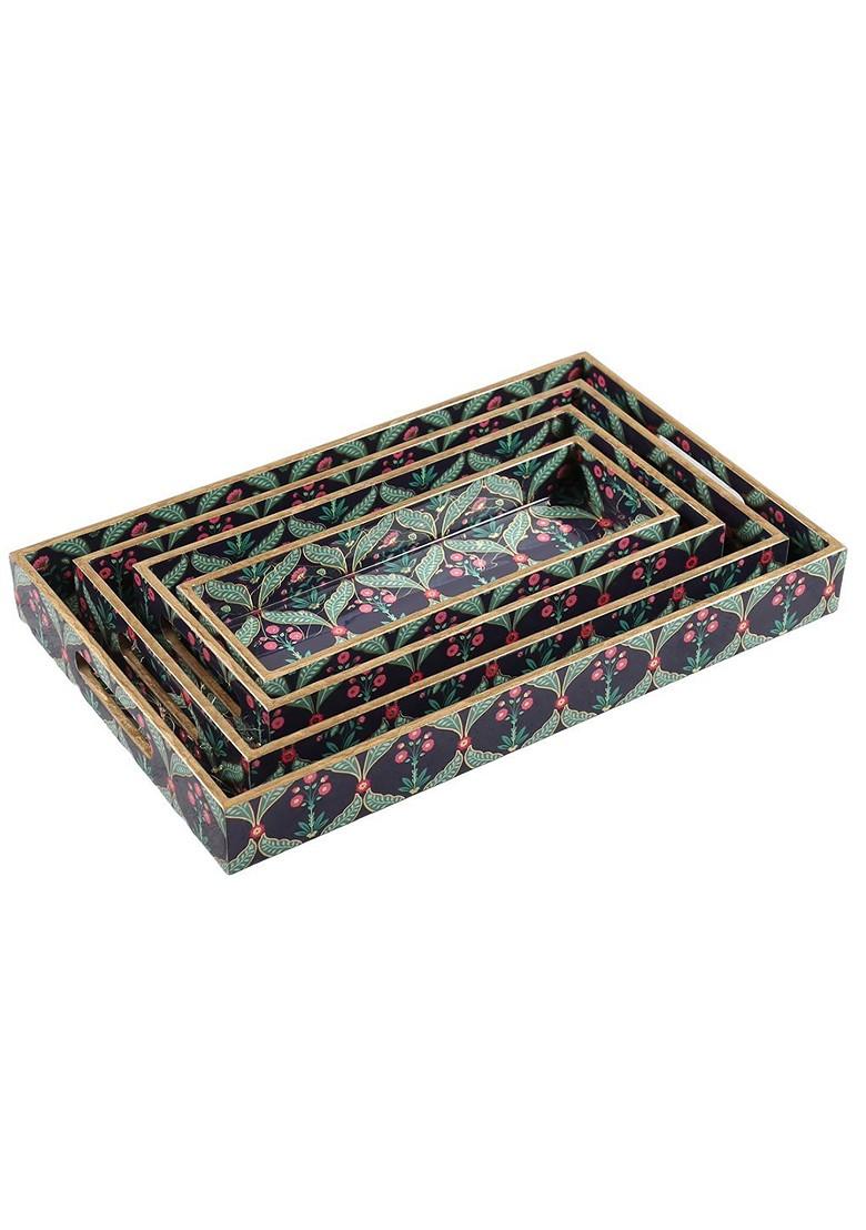 Iron Blooming Dahlia Green Ethnic Motifs Printed Serving Tray