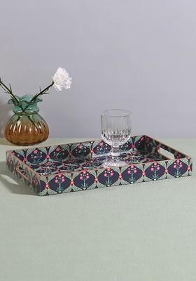 Iron Blooming Dahlia Green Ethnic Motifs Printed Serving Tray