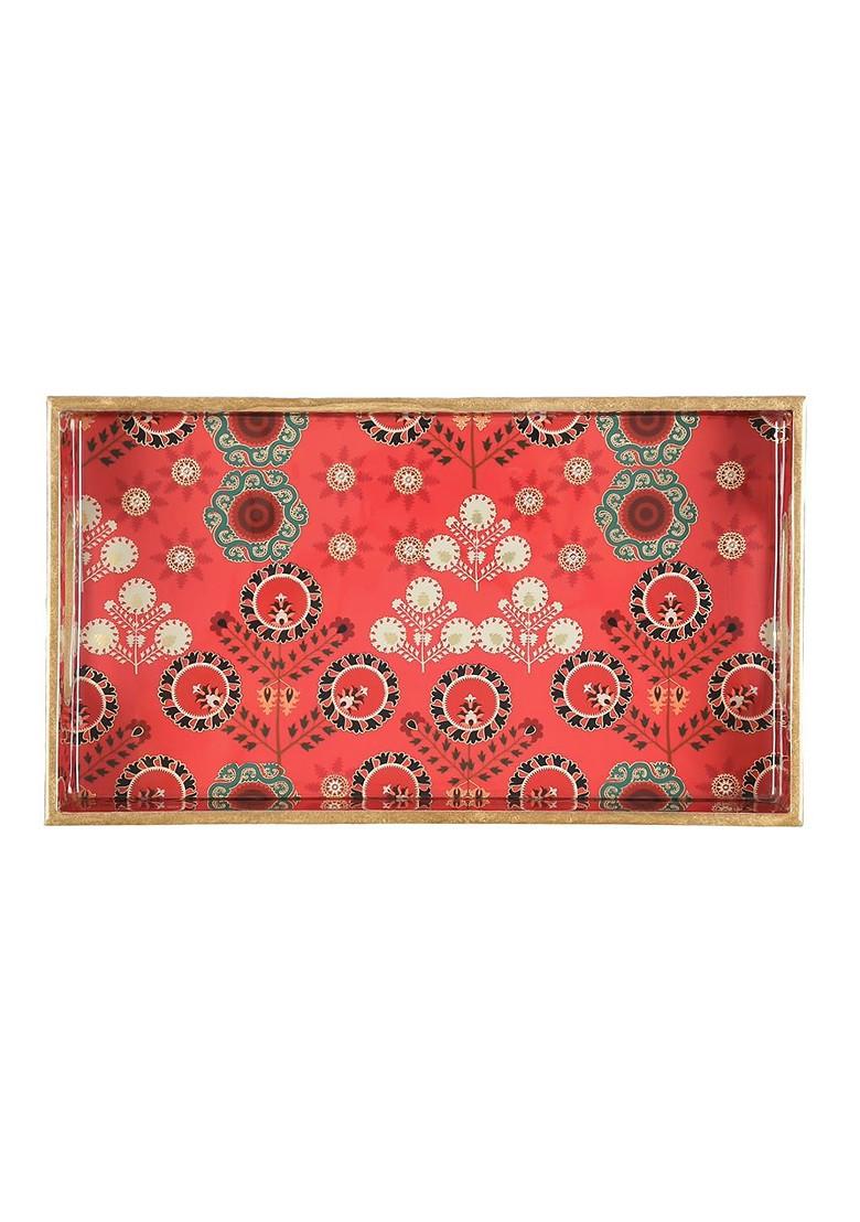 Raceme Rosettes Red Floral Printed Serving Tray