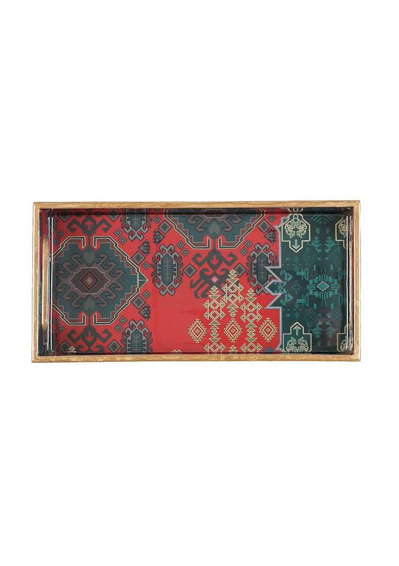 Heritage Haven Maroon Ethnic Motifs Printed Serving Tray