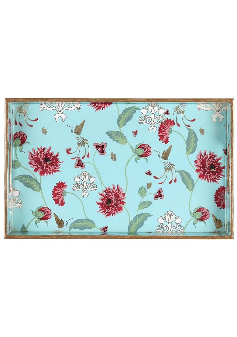 Blue And Red Floral Printed Serving Tray