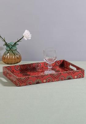 Raceme Rosettes Red Floral Printed Serving Tray