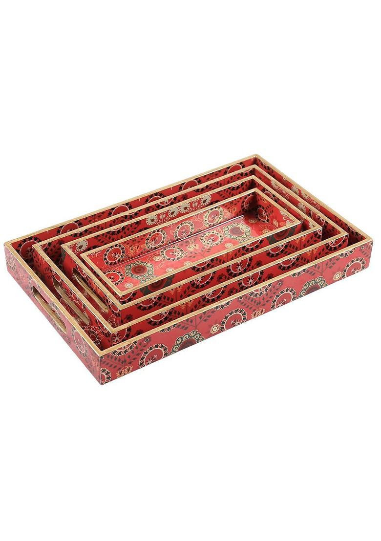 Raceme Rosettes Red Floral Printed Serving Tray