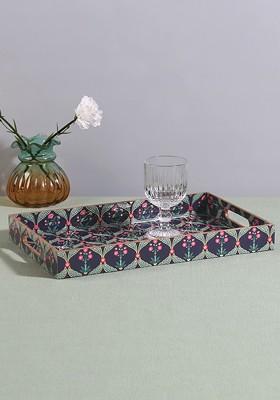 Iron Blooming Dahlia Green Ethnic Motifs Printed Serving Tray