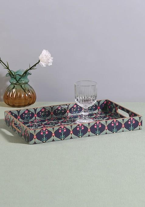 Iron Blooming Dahlia Green Ethnic Motifs Printed Serving Tray
