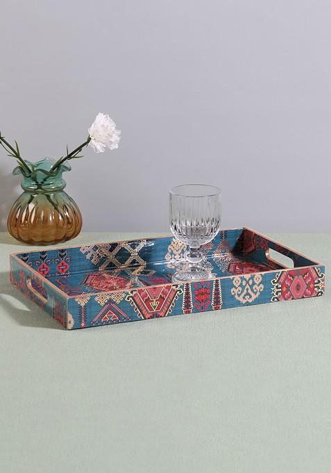 Enchanting Mirage Blue Geometric Printed Serving Tray