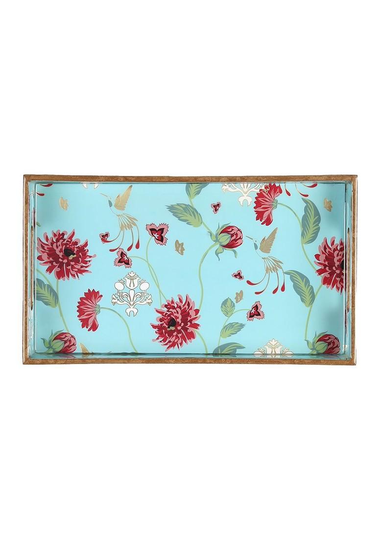 Blue And Maroon Floral Printed Serving Tray