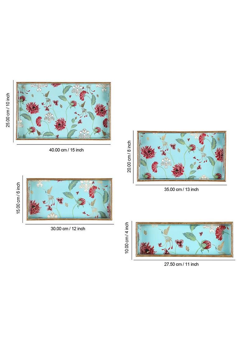 Blue And Maroon Floral Printed Serving Tray