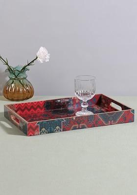 Heritage Haven Maroon Ethnic Motifs Printed Serving Tray