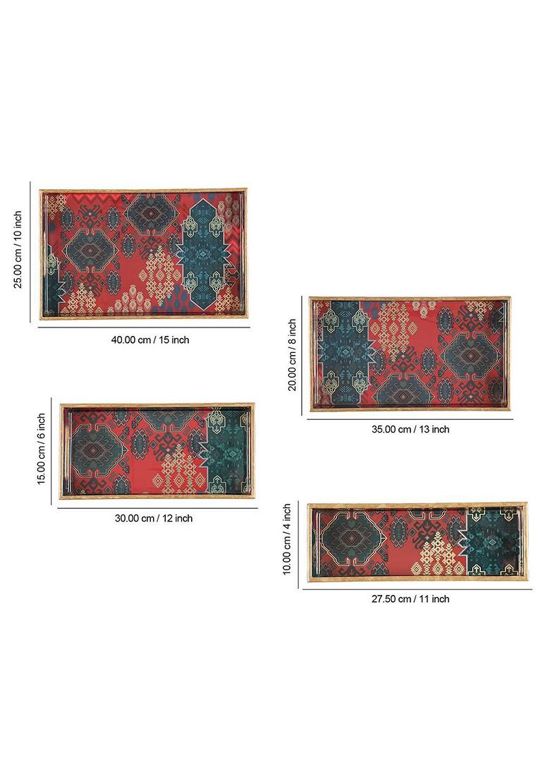 Heritage Haven Maroon Ethnic Motifs Printed Serving Tray