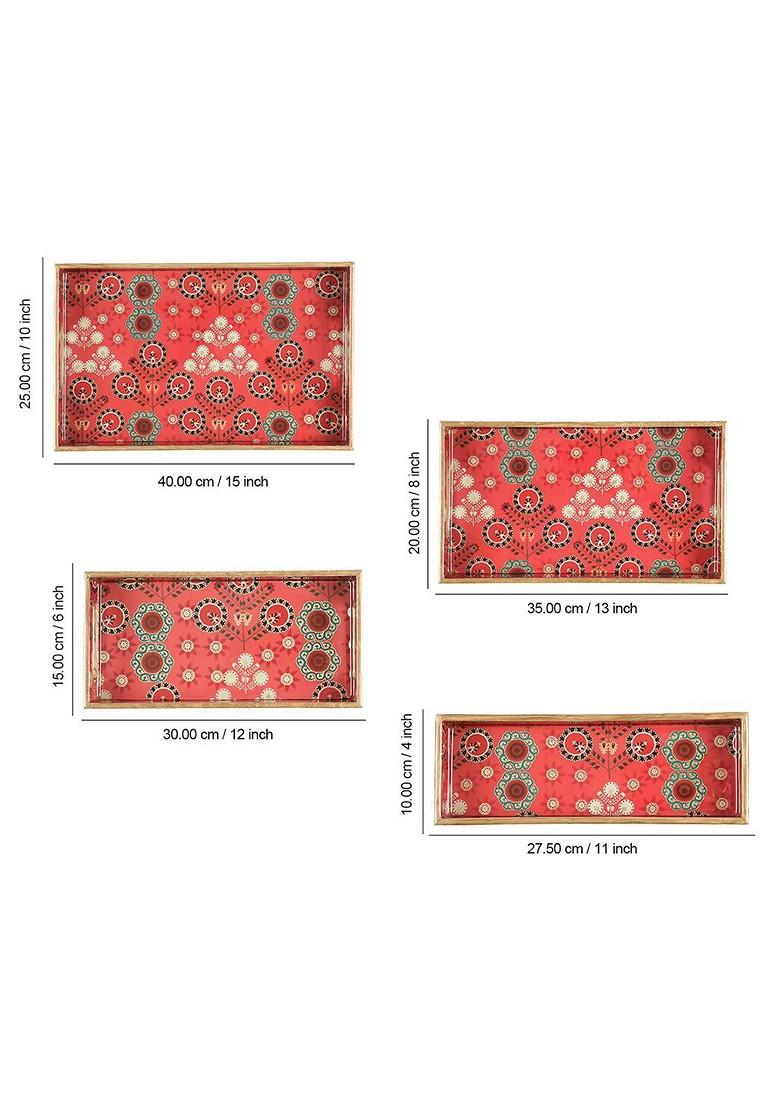 Raceme Rosettes Red And Blue Geometric Printed Serving Tray