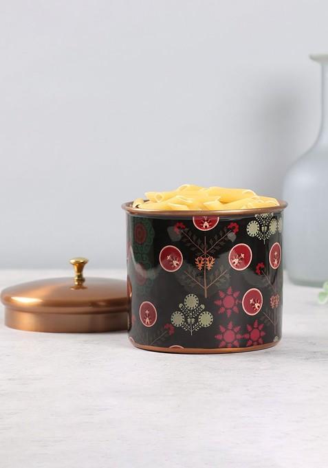 Raceme Rosettes Black Printed Stainless Steel Container