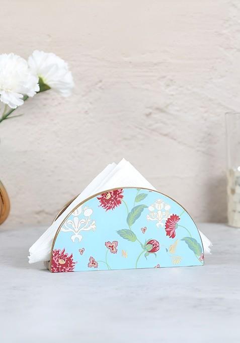 Blue Floral Printed Tissue Holder