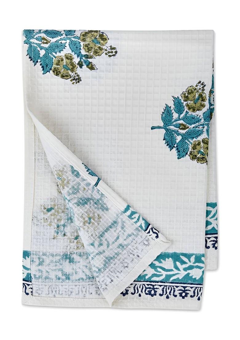 Green And White 2 Pieces Printed Cotton 170 Gsm Hand Towels
