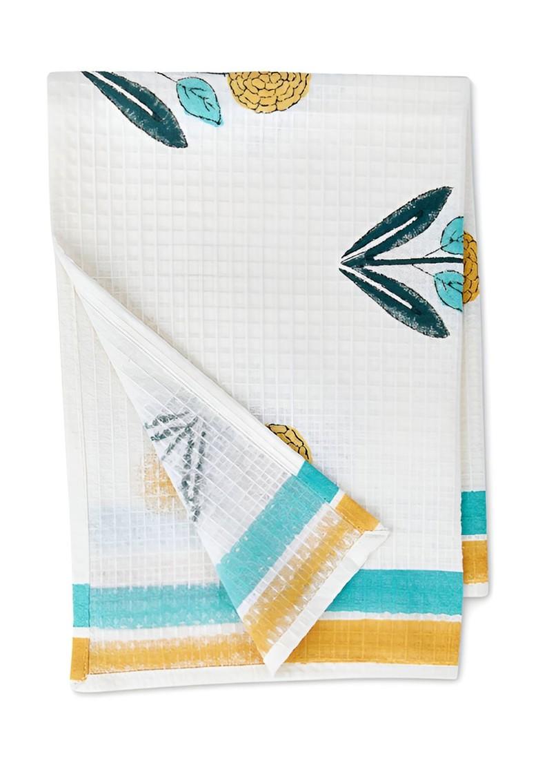 Yellow And White 2 Pieces Printed Cotton 170 Gsm Hand Towels