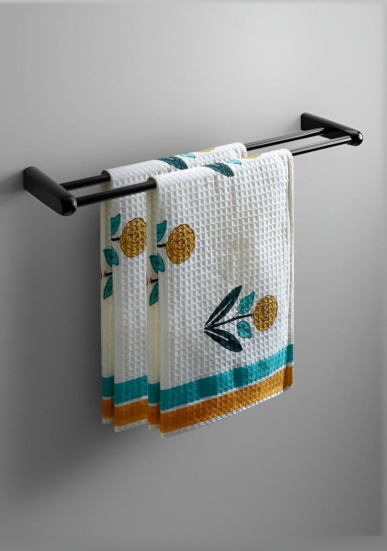 Yellow And White 2 Pieces Printed Cotton 170 Gsm Hand Towels