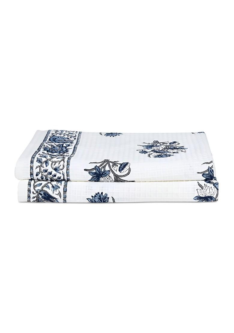 Blue And White 2 Pieces Printed Cotton 170 Gsm Hand Towels