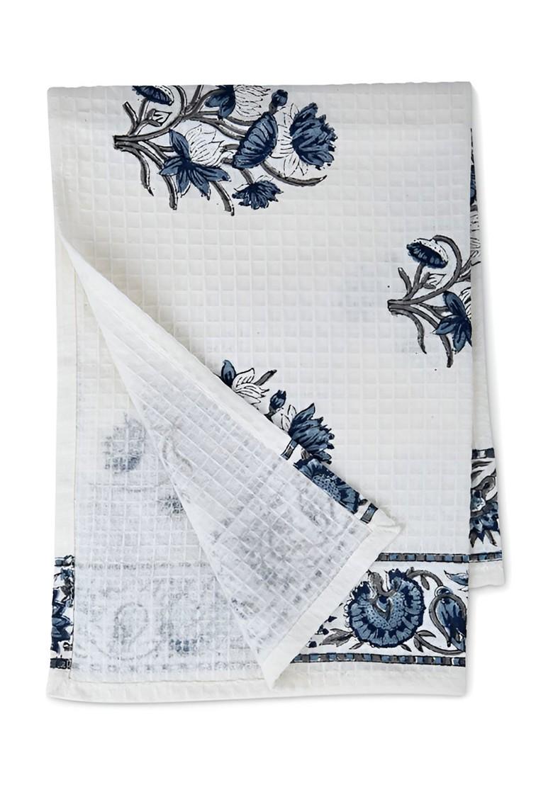 Blue And White 2 Pieces Printed Cotton 170 Gsm Hand Towels