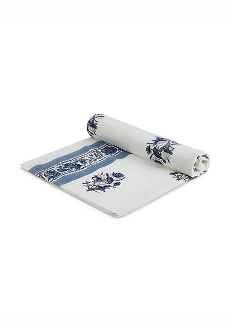 White And Blue Printed Cotton 150 Gsm Bath Towel