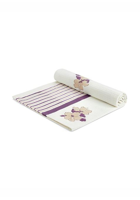 White And Purple Printed Cotton 150 Gsm Bath Towel