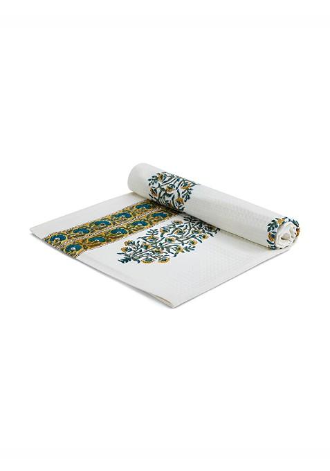 White And Green Printed Cotton 150 Gsm Bath Towel