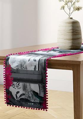 Black And Red Royal Hues Printed Velvet Table And Bed Runner