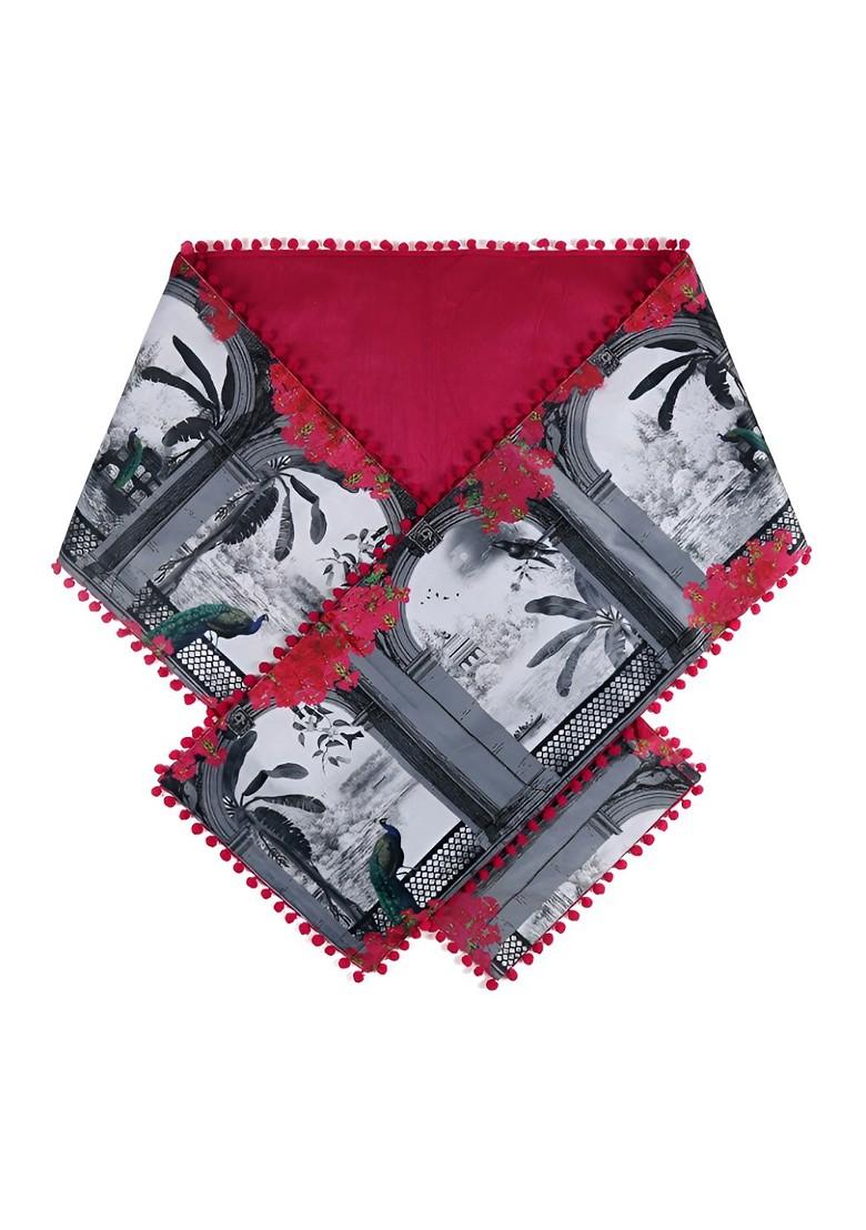 Black And Red Royal Hues Printed Velvet Table And Bed Runner