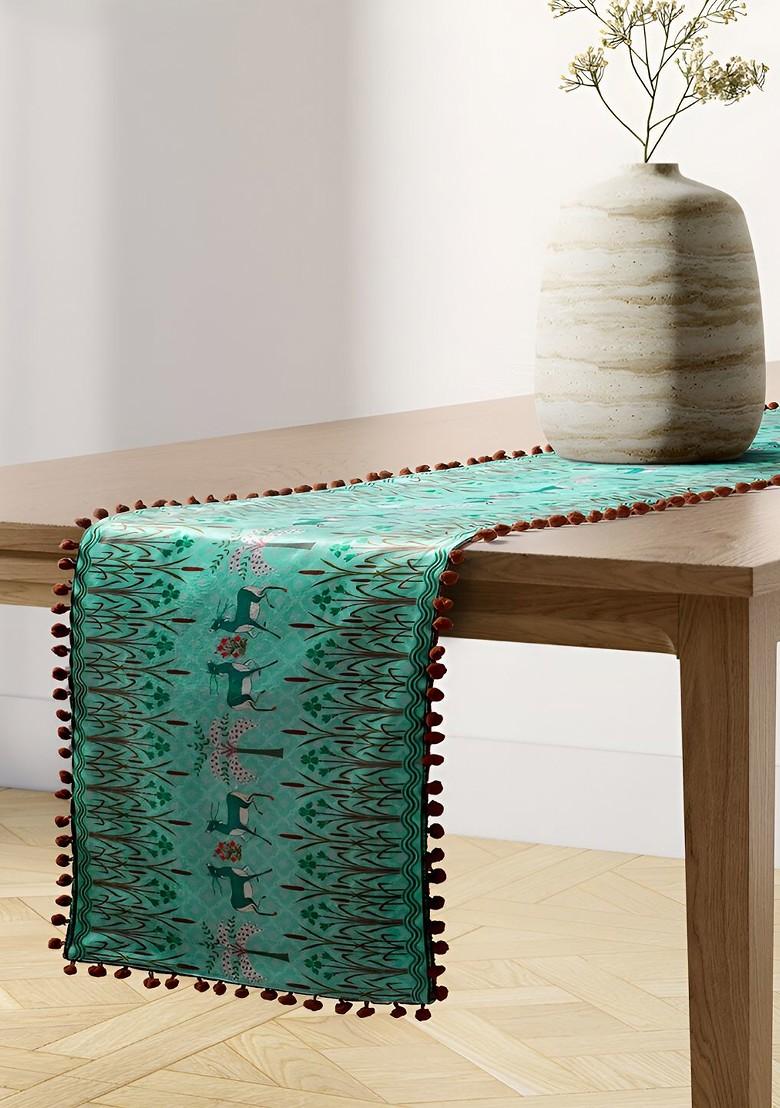 Green Printed Micro Velvet Table Runners