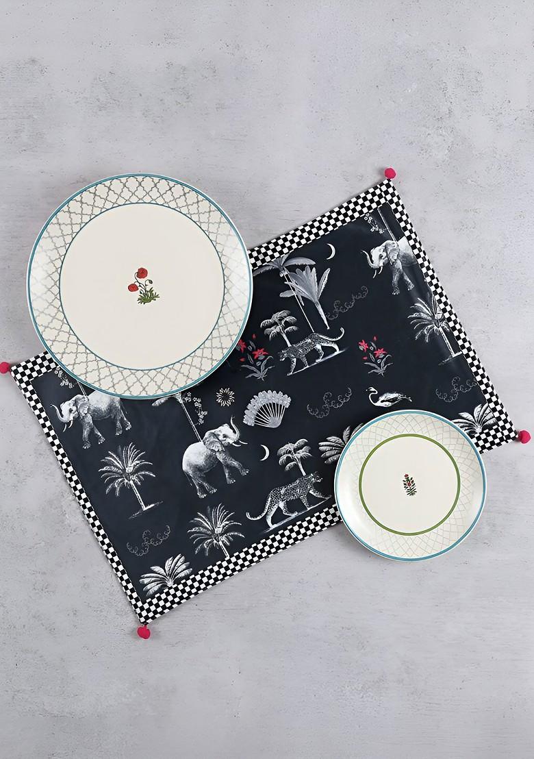 Black Animalia Creations Printed Micro Velvet Table Mats