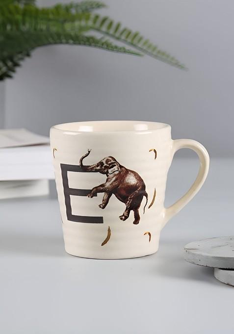 Brown And White Printed Stoneware Glossy Mug 300 Ml
