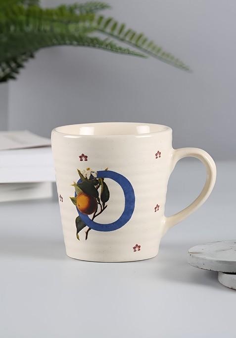 Cream Coloured And Navy Blue Printed Stoneware Glossy Mug