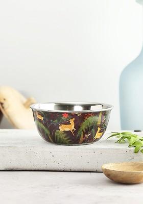 Brown And Green Printed Stainless Steel Matte Bowl 200 Ml