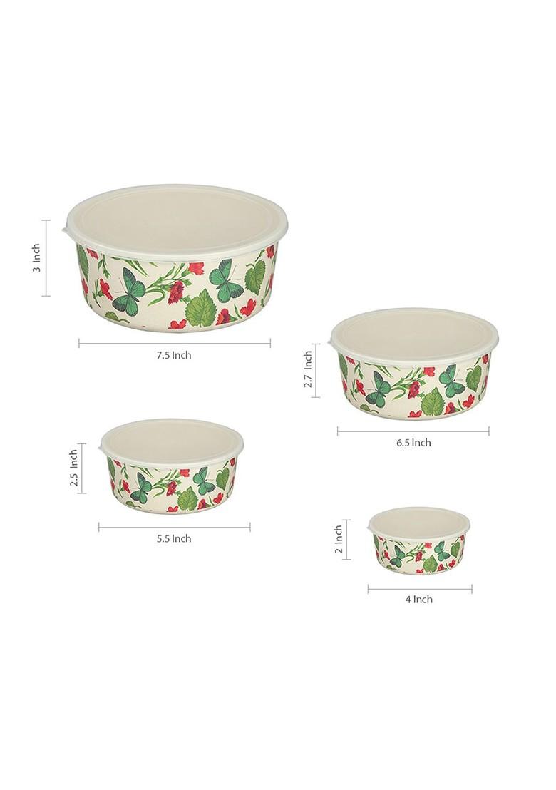 Set Of 4 White Printed Bamboo Container