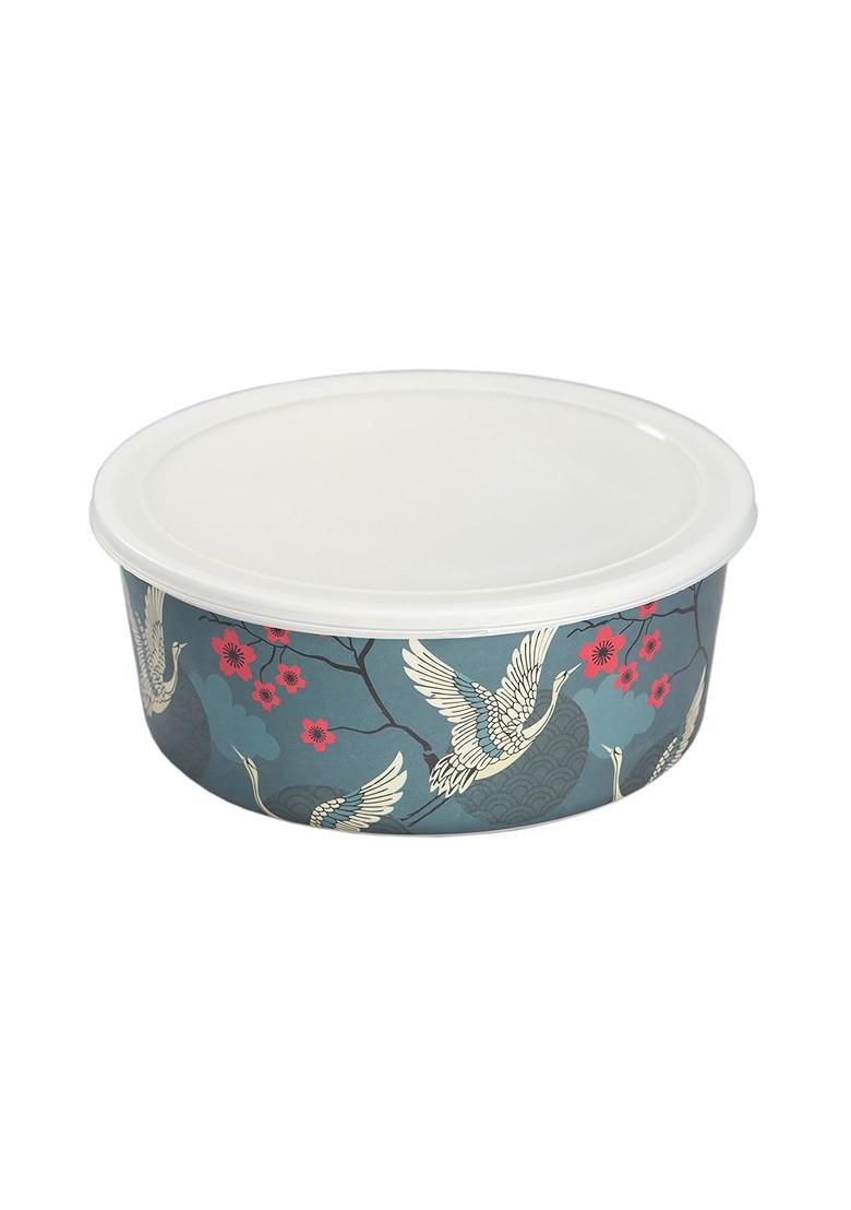 Set Of 4 Blue And Off White Printed Bamboo Food Containers
